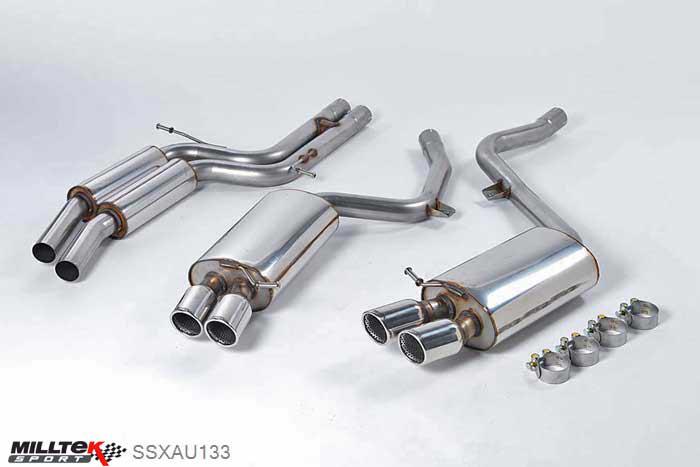 SSXAU133, Audi S/RS S5 Coupe 4.2 V8 quattro (Manual and Auto) 2007-2011 Milltek, Cat-back system, Resonated (quieter). Manual-only Twin 80mm Jet, 2,36 inch, 60mm