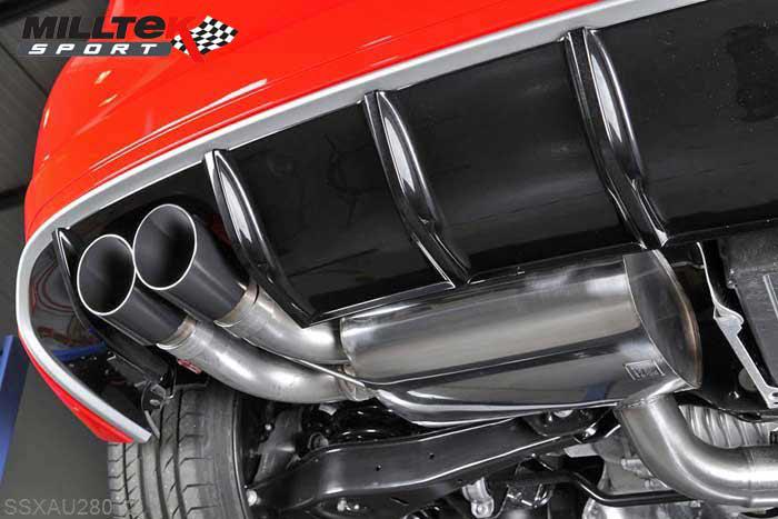 SSXAU280, Audi S/RS RS3 Sportback S tronic (8P) 2011-2012 Milltek, Turbo-back system including Hi-Flow Sports Cat, Resonated. Stage 2 ECU remap required. Cerakote Black Tips. Includes Active Exhaust Valves Twin 90mm GT90 Cerakote Black, 3 inch, 76,2mm