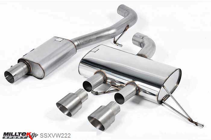 SSXVW222, VW Golf Mk6 R 2.0 TSI 270PS 2009-2013 Milltek, Cat-back system, 3-inch Race System. Resonated (quieter) Dual 100mm GT100 Polished, 3 inch, 76,2mm