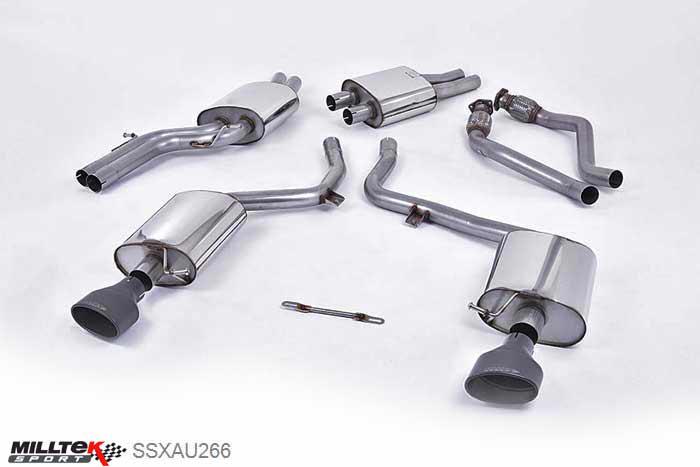 SSXAU266, Audi S/RS S5 Coupe and Cabriolet 3.0TFSI quattro S tronic B8 2009-2011 Milltek, Cat-back system, EC-Approved. Dual Cerakote Black Tips 150 X 95mm Black Oval, 2,37 inch, 60,3mm