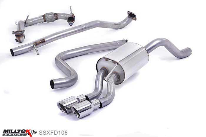 SSXFD106, Ford Fiesta 1.0T EcoBoost (100/125/140PS) 2013- Milltek, Turbo-back system excluding Hi-Flow Sports Cat, Non-resonated (louder). Polished Tips. Requires a Stage 2 ECU remap. Requires Fiesta Zetec S rear valance (part number 1833264) available from your local Ford dealer Twin 80mm GT80 Polished, 2,37 inch, 60,3mm