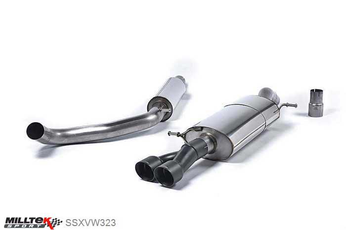 SSXVW323, VW Polo GTI 1.8 TSI 192PS (3 and 5 door) 2015- Milltek, Cat-back system, Twin Cerakote Black Tips Twin 80mm GT80 Cerakote Black, 2,76 inch, 70mm