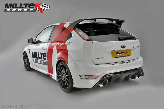 SSXFD071, Ford Focus MK2 RS 2.5T 305PS 2009-2010 Milltek, Turbo-back system including Hi-Flow Sports Cat, Resonated (quieter). Requires a Stage 2 ECU remap Dual DTM, 3 inch, 76,2mm