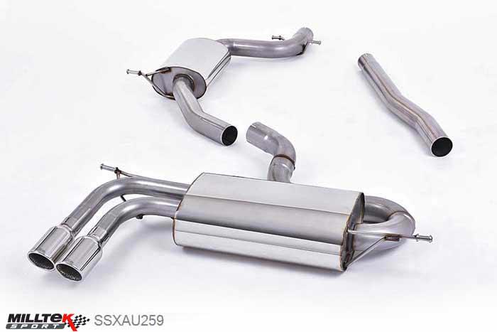 SSXAU259, Audi A3 1.8 TSI 2WD 2008-2012 Milltek, Cat-back system, Resonated (quieter) Twin 80mm Jet, 2,75 inch, 69,85mm