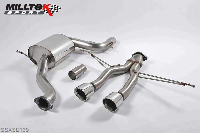 SSXSE139, Seat Leon Cupra R 2.0 TSI 265PS 2010-2012 Milltek, Cat-back system, Requires SEAT Sport rear valance if fitting to non-Cupra R model (VAG part number: 1P0 071 061 A) Dual 100mm GT100 Polished, 3 inch, 76,2mm