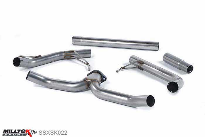 SSXSK022, Skoda Octavia vRS 2.0 TDI 184PS Hatch and Estate (manual and DSG-auto) 2013- Milltek, Cat-back system, Dual-outlet. Requires right-hand outlet and tip (part # 5E0253682E) and right-hand rear silencer hanging bracket with rubber mount (part # 5Q0253144N) from your local Skoda dealer , 2,76 inch, 70mm