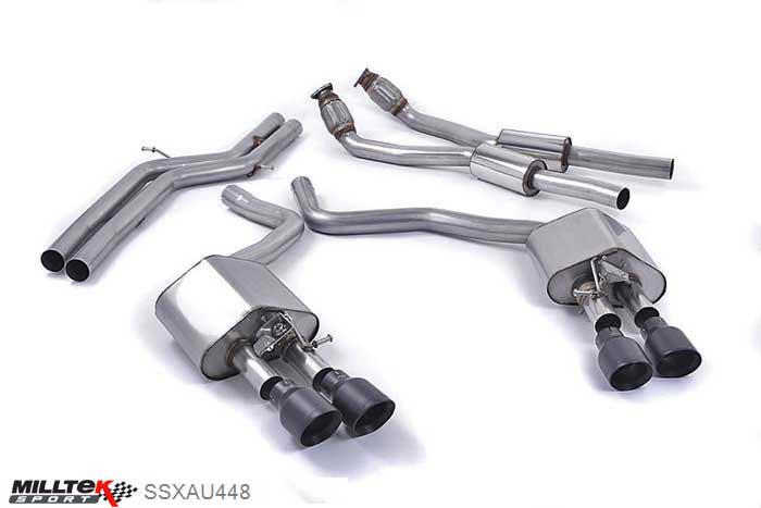 SSXAU448, Audi S/RS S6 4.0 TFSI C7 quattro 2012- Milltek, Cat-back system, Non-resonated (louder) with Cerakote Black tips. Some 2016 and later models have an updated valve location on one rear silencer meaning the wiring loom needs extending to accommodate. Quad 100mm GT100 Cerakote Black, 2,76 inch, 70mm