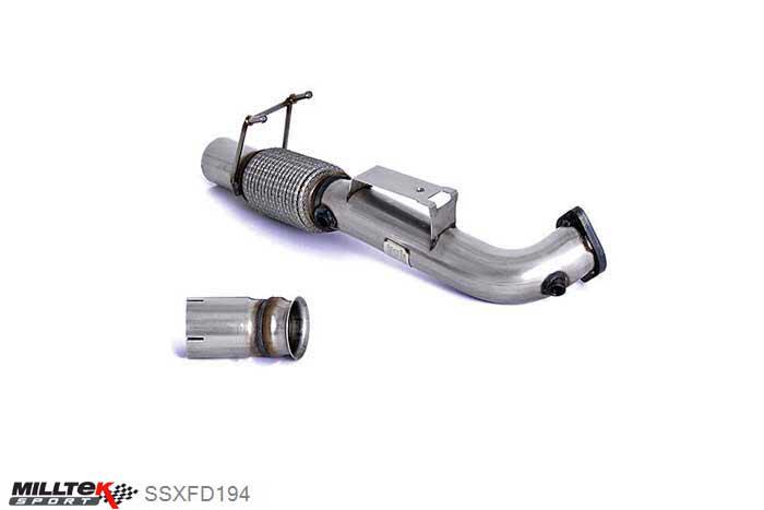 SSXFD194, Ford Focus Mk3 RS 2.3-litre EcoBoost 4wd 5-Door Hatchback 2016- Milltek, Large-bore Downpipe and De-cat, Large Bore Downpipe with Decat. Requires Stage 2 ECU Remap. For fitment to OE Cat Back Only, 3 inch, 76,2mm