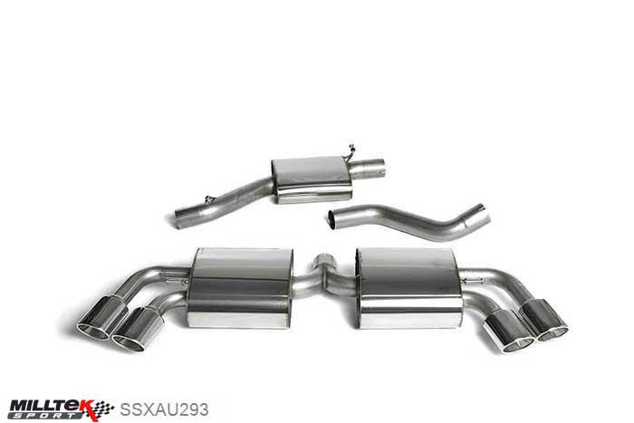 SSXAU293, Audi TT Mk2 TTS quattro 2008-2014 Milltek, Cat-back system, Resonated (quieter) Quad Special, 2,75 inch, 69,85mm