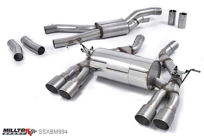 SSXBM994, BMW 4 Series F82 M4 Coupe 2014- Milltek, Cat-back system, EC-Approved. Titanium Tips Quad 90mm GT90 Titanium, 2,76 inch, 70mm