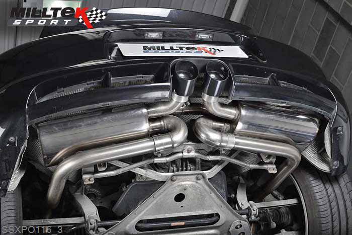 SSXPO116, Porsche Cayman S 3.4 987 Gen2 2009-2013 Milltek, Cat-back system, Non-resonated (louder). Ceramic Black Tips Twin 90mm Special, 2,25 inch, 57,15mm