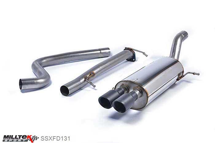 SSXFD131, Ford Fiesta ST 1.6 litre EcoBoost 182PS and ST200 2012- Milltek, Cat-back system, Non-resonated (louder) with Cerakote Black Tips Twin 80mm GT80 Cerakote Black, 2,75 inch, 69,85mm