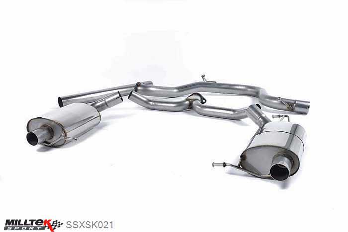 SSXSK021, Skoda Octavia vRS 2.0 TSI 220PS Hatch and Estate (manual and DSG-auto) 2013- Milltek, Cat-back system, Non-resonated (louder). Uses OE Tips , 3 inch, 76,2mm