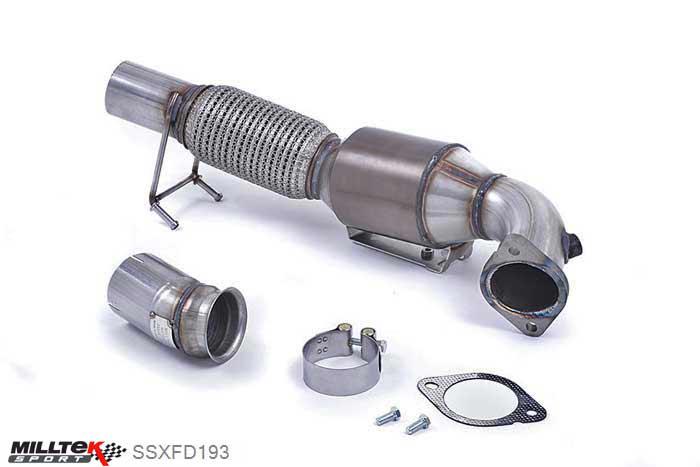 SSXFD193, Ford Focus Mk3 RS 2.3-litre EcoBoost 4wd 5-Door Hatchback 2016- Milltek, Large Bore Downpipe and Hi-Flow Sports Cat, Large Bore Downpipe with 200 Cell High Flow Cat. Requires Stage 2 ECU Remap. For fitment to OE Cat Back Only, 3 inch, 76,2mm