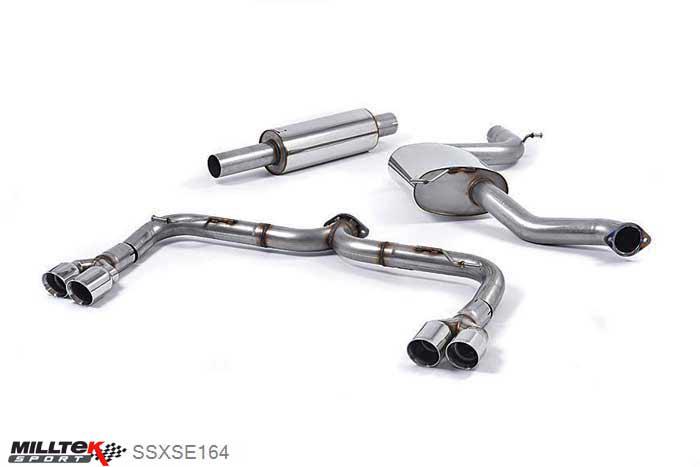 SSXSE164, Seat Leon Cupra 280 and 290 2.0 TSI (280 and 290PS) 2014- Milltek, Cat-back system, Louder. Quad Black Round Tips Twin 80mm GT80 Cerakote Black, 3 inch, 76,2mm