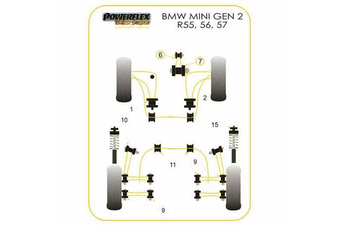 BS009K, Mini Mini Generation 2 (R55/56/57) (2006 - 2013) Universal Bump Stop and Cover Kit, This kit contains 2 x PU bump stops, 2 x Rubber Gaiter and 2 x Cable ties to secure., 1 stuk(s) benodigd  per auto, 1 stuk(s) in verpakking, prijs per set van 1 stuk(s)
