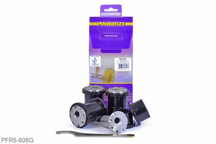 PFR5-606G, BMW E28 5 Series (1982 - 1988), E24 6 Series (1982 - 1989), Rear Trailing Arm Bush Adjustable On car adjustable bush offering camber and toe adjustment. Gives +/-1 degree of adjustment. For a non adjustable bush use PFR5-606. This part replaces OE numbers: 33329058824 and 33329061946., 4 stuk(s) benodigd  per auto, 4 stuk(s) in verpakking, prijs per set van 4 stuk(s)