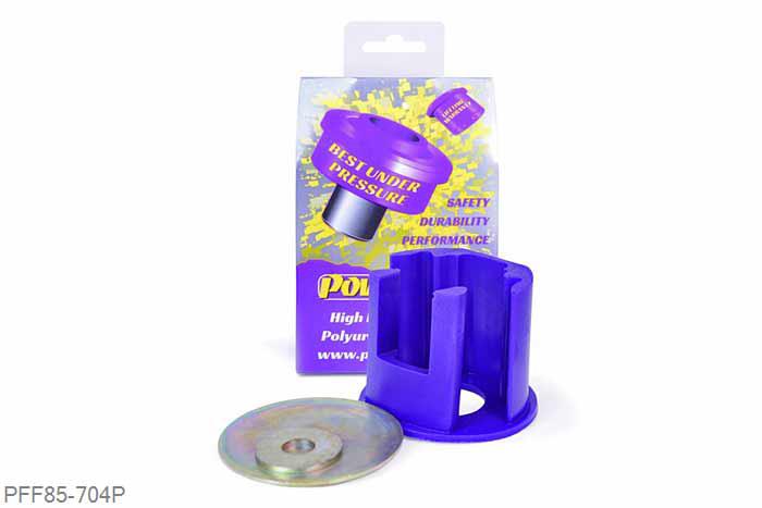 PFF85-704P, Seat Leon Mk2 1P (2005-2012), Lower Engine Mount Insert (Large) Track Use Suitable for higher powered cars and track cars, using a stiffer material which helps further reduce engine movement over fitting the standard PFF85-704 insert, being a stiffer material additional noise and vibration may be felt. - OE Numbers 1K0199867 or 1K0199868, 1 stuk(s) benodigd  per auto, 1 stuk(s) in verpakking, prijs per set van 1 stuk(s)