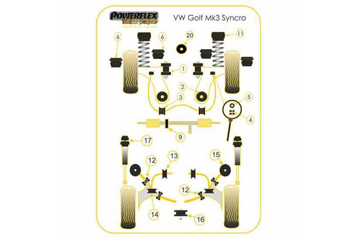 PFR85-264BLK, VW Golf Mk3 4WD Syncro (1993 - 1997) Rear Anti Roll Bar Outer Mount 18.5mm,  18.5mm, 2 stuk(s) benodigd  per auto, 2 stuk(s) in verpakking, prijs per set van 2 stuk(s)