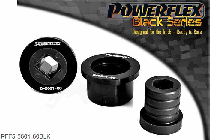 PFF5-5601-60BLK, BMW E46 3 SERIES (1999 - 2006) Front Wishbone Rear Bush, Aluminium Outer, PFF5-5601-60 is a high performance option to PFF5-4601-60, and aimed at offering greater precision for people wanting the very best from their E46 or Z4. This new part, fitted to the rear of the front wishbone has a hard anodised aluminium outer shell with one of our unique low friction polyurethane centre bushes. The poly/alu combination creates a low friction rotating bush reducing the forces acting on the arm. Lower arm deflection has been decreased by reducing the compliant material within the aluminium shell. Results are less movement in the arm under cornering and braking, improving steering control and feel. PFF5-5601-60 is for the earlier models with 60mm bore mounting bracket. Please ensure you have the correct size bush before fitting. 60mm, 2 stuk(s) benodigd  per auto, 2 stuk(s) in verpakking, prijs per set van 2 stuk(s)