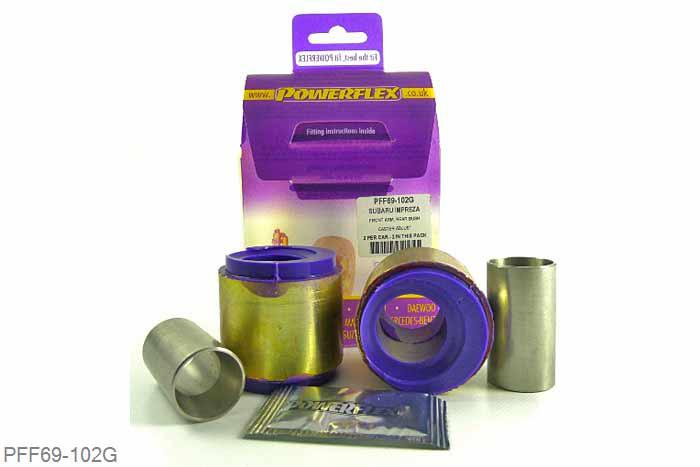 PFF69-102G, Subaru Impreza Turbo, WRX and Sti (GD,GG 00 to 07), Front Arm Rear Bush - Caster Adjust Powerflex Geometry Adjustable Component (GAC), Caster adjustable bush. Adjustment range +/- 0.33 deg, 2 stuk(s) benodigd  per auto, 2 stuk(s) in verpakking, prijs per set van 2 stuk(s)