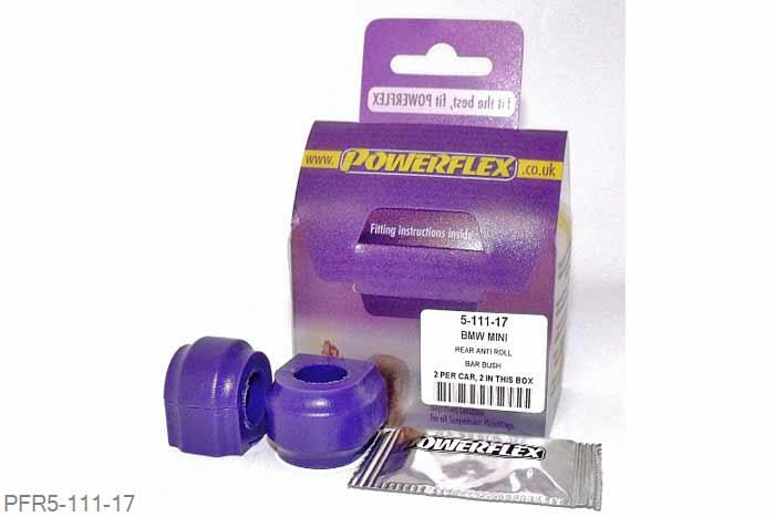 PFR5-111-17, Mini Mini Generation 1 (R50/52/53) (2000 - 2006), Rear Anti Roll Bar Bush 17mm This part replaces OE number: 33556756151 and fits vehicles with a 17mm diameter anti roll bar. 17mm, 2 stuk(s) benodigd  per auto, 2 stuk(s) in verpakking, prijs per set van 2 stuk(s)