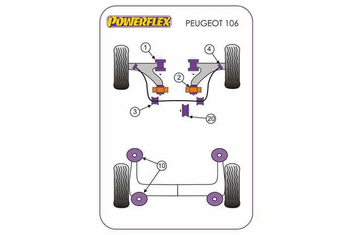 EXH005, Peugeot 106 and 106 GTi/Rallye, Exhaust Mounts  A=71mm B=50mm, 1 stuk(s) benodigd  per auto, 1 stuk(s) in verpakking, prijs per set van 1 stuk(s)