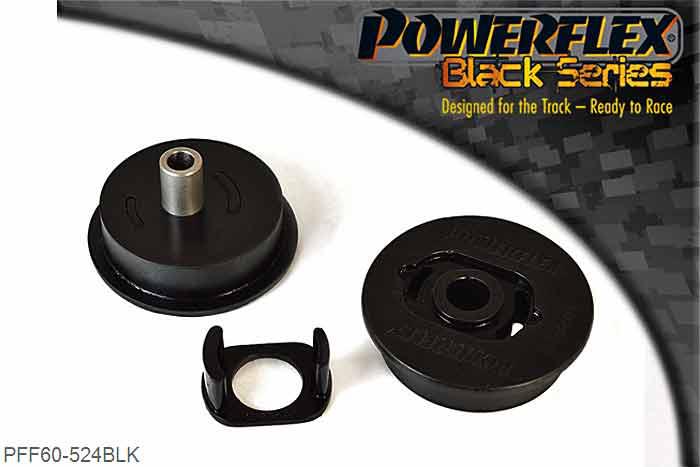 PFF60-524BLK, Renault Megane II inc RS 225, R26 and Cup (2002 - 2008) Rear Lower Engine Mounting Bush, This part replaces the original bush in bracket OE number: 8200277221 and fits 2.0L diesel models. PFF60-524BLK is designed to allow a controlled amount of engine movement through voids in the material. The kit includes polyurethane inserts that further reduce engine movement, perfect for track days or vehicles running increased power., 1 stuk(s) benodigd  per auto, 1 stuk(s) in verpakking, prijs per set van 1 stuk(s)