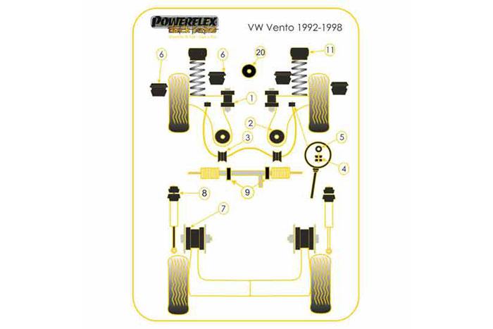 BS008, VW Vento (1992 - 1998) Bump Stop, VW Rear, BS 008 fits the rear of the following VW models Volkswagen Corrado (1989 - 1995) Volkswagen Golf Mk 3 (1992-1998) Volkswagen Golf Mk2 (1985-1992) Volkswagen Jetta (1985 - 1992) Volkswagen Vento (1992 - 1998) 60mm x 58mm x 10.5mm, 2 stuk(s) benodigd  per auto, 2 stuk(s) in verpakking, prijs per set van 2 stuk(s)