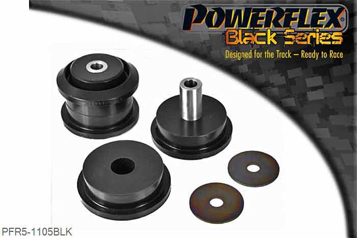 PFR5-1105BLK, Mini Mini Generation 1 (R50/52/53) (2000 - 2006) Rear Trailing Arm Front Bush, PFR5-1105 is a complete bush. It fits early Gen1 models up to 2003 with a diameter of 80mm, for later models with a diameter of 60mm use PFR5-1104. For inserts use PFR5-110 which fit into the original rubber bush., 2 stuk(s) benodigd  per auto, 2 stuk(s) in verpakking, prijs per set van 2 stuk(s)