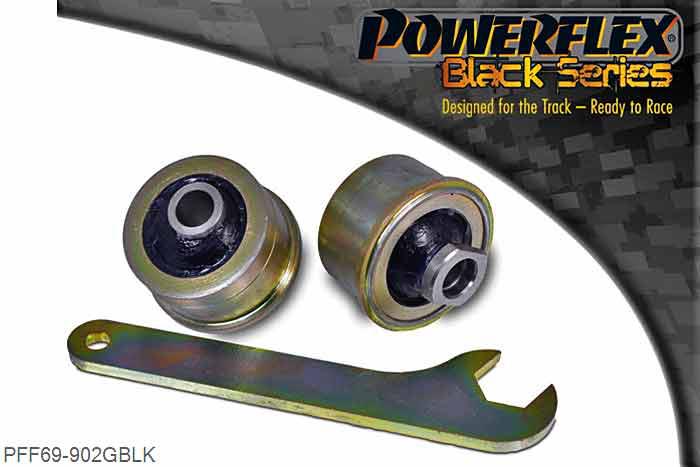 PFF69-902GBLK, Subaru Legacy BM and BR (2009 -) Front Wishbone Rear Bush Anti-Lift & Caster Adjustable, PFF69-902G is designed to replace the front lower control arm rear bush and is engineered to provide. 1. Revised front ANTI-LIFT geometry 2. On-car CASTER adjustment giving +/-0.33 degrees of adjustment 3. Improved front traction and reduced understeer 4. Low compliance, spherical PU ball design, 2 stuk(s) benodigd  per auto, 2 stuk(s) in verpakking, prijs per set van 2 stuk(s)