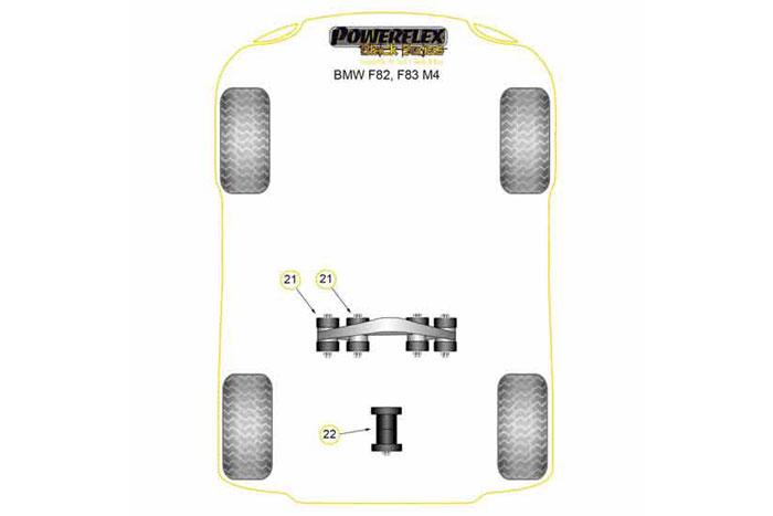 PFR5-4027BLK, BMW F82, F83 4 Series M4 Rear Diff Front Mounting Bush Insert, PFR5-4027 is an insert fits into and fills voids in each of the original bushes in rear diff front mounting bracket OE number: 33172284774. Each insert includes support washers and is a fast way to to increase the stability of the rear diff on bushes that are not worn or perished. For a replacement bush please use PFR5-4025., 4 stuk(s) benodigd  per auto, 4 stuk(s) in verpakking, prijs per set van 4 stuk(s)