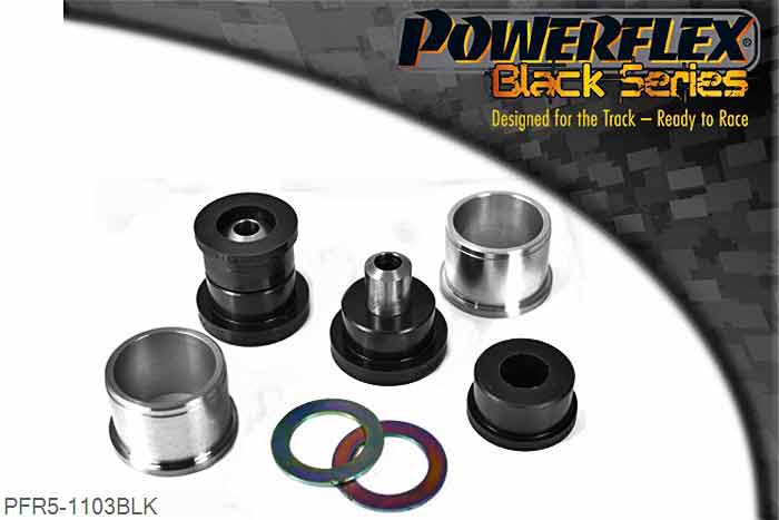 PFR5-1103BLK, Mini Mini Generation 2 (R55/56/57) (2006 - 2013) Rear Trailing Arm Front Bush, PFR5-1103 is a complete bush that fits into trailing arm bracket OE numbers: 33306799089 33306799090, 33309807099 and 3330980710. For inserts use PFR5-1102 which fit into the original rubber bush., 2 stuk(s) benodigd  per auto, 2 stuk(s) in verpakking, prijs per set van 2 stuk(s)