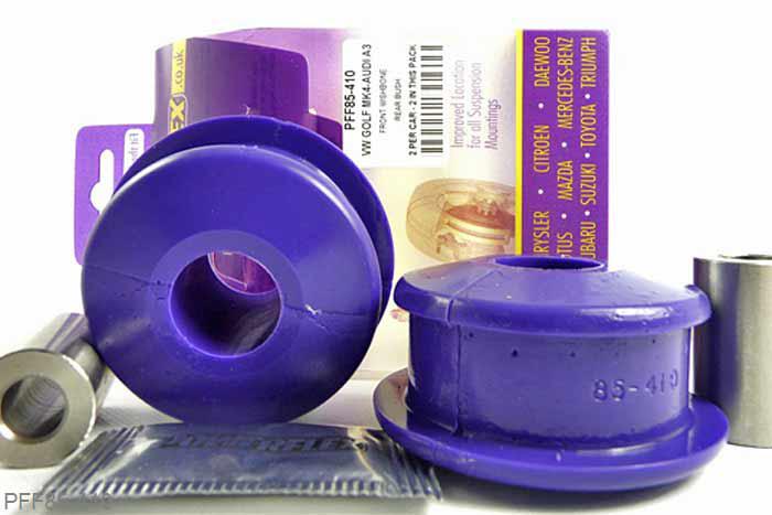 PFF85-410, Skoda Octavia Mk1 Typ 1U 4WD (1996-2004), Front Wishbone Rear Bush This bush replaces OE number 1J0407181. If fitting this bush to A3 MK1 2WD or Seat Leon & Cupra MK1, it only fits pressed steel arms, for cast arms use PFF3-610., 2 stuk(s) benodigd  per auto, 2 stuk(s) in verpakking, prijs per set van 2 stuk(s)