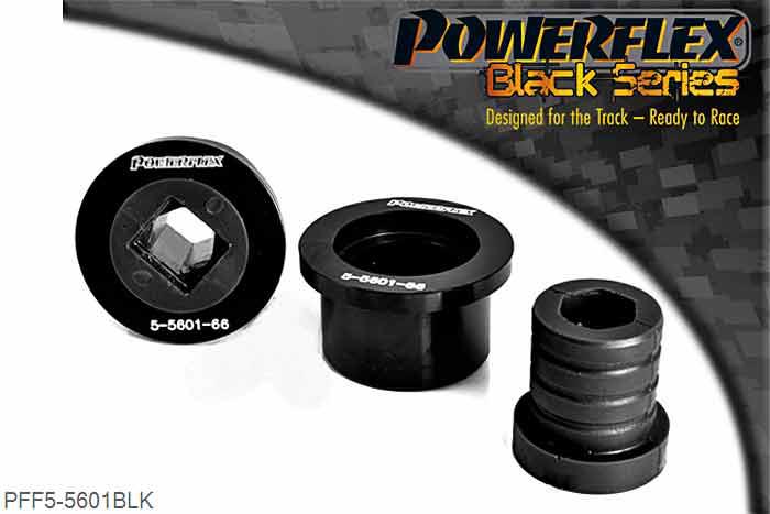 PFF5-5601BLK, BMW Z4 E85 and E86 (2003-2009) Front Wishbone Rear Bush, Aluminium Outer, PFF5-5601 is a high performance option to PFF5-4601, and aimed at offering greater precision for people wanting the very best from their E46 or Z4. This new part, fitted to the rear of the front wishbone has a hard anodised aluminium outer shell with one of our unique low friction polyurethane centre bushes. The poly/alu combination creates a low friction rotating bush reducing the forces acting on the arm. Lower arm deflection has been decreased by reducing the compliant material within the aluminium shell. Results are less movement in the arm under cornering and braking, improving steering control and feel. This bush is designed to fit the 66mm aluminium bush OE mounting bracket (BMW part 31126783376) Please ensure you have the correct size bush before fitting. 66mm, 2 stuk(s) benodigd  per auto, 2 stuk(s) in verpakking, prijs per set van 2 stuk(s)