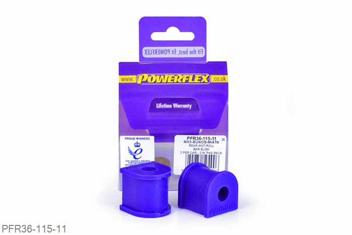 PFR36-115-11, Mazda MX5 NB (1998-2005), Rear Anti Roll Bar Mounting Bush 11mm This part replaces OE number: FSK7326K. Please check anti roll bar diameter before ordering. 11mm, 2 stuk(s) benodigd  per auto, 2 stuk(s) in verpakking, prijs per set van 2 stuk(s)