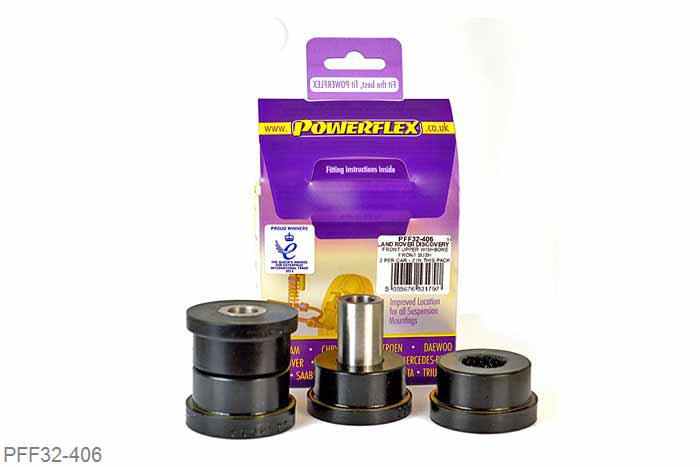 PFF32-406, Landrover Discovery 4 (2009 on), Front Upper Wishbone Front Bush This part replaces OE number: RBX500301 and fits into the front position of the front upper wishbone. These bushes incorporate steel support washers that are designed to spread load across the arm and protect the bushes from sharp edges found on pressed steel arms fitted to Discovery 3 and 4 vehicles. For cast arms found on Range Rover Sport (2005-2013) use PFF32-408., 2 stuk(s) benodigd  per auto, 2 stuk(s) in verpakking, prijs per set van 2 stuk(s)