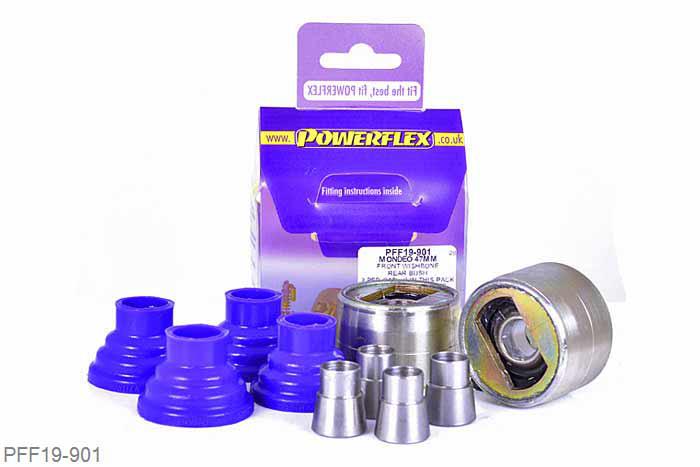 PFF19-901, Ford Fiesta Mk3 (1989-1996) inc RS Turbo, XR2i and RS1800 16V, Front Wishbone Rear Bush 47mm Ford have changed the diameter of the bushes used in the front wishbones several times. Please measure the original bushes to select the correct bushes. PFF19-601 is 46mm diameter. PFF19-602 is 54mm diameter. PFF19-901 is 47mm diameter. 47mm, 2 stuk(s) benodigd  per auto, 2 stuk(s) in verpakking, prijs per set van 2 stuk(s)