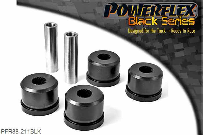 PFR88-211BLK, Volvo 240 (1975 - 1993) Rear Trailing Arm To Axle Bush, PFR88-211 is a complete bush that fits into the original outer shell, PFR88-219 insert fits into the voids of the original bush.- OE Nr 1229165, 2 stuk(s) benodigd  per auto, 2 stuk(s) in verpakking, prijs per set van 2 stuk(s)