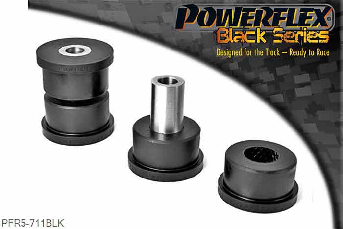 PFR5-711BLK, BMW E39 5 Series 520 To 530 Rear Lower Arm Rear Bush, Fits saloon models of the E60 only.  Also fits E39 M5 and Touring models that use a 14mm bolt diameter.   This part replaces the bush in E53 and E39 arm OE numbers: 33326770743 and 33326770744.  This part also replaces the bush in E60 arm OE numbers: 33326754557 and 33326754558. 14mm Bore Sleeve, 2 stuk(s) benodigd  per auto, 2 stuk(s) in verpakking, prijs per set van 2 stuk(s)