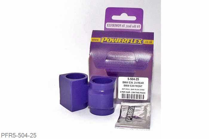 PFR5-504-25, BMW E28 5 Series (1982 - 1988), E24 6 Series (1982 - 1989), Front Anti Roll Bar Mounting Bush 25mm Please check anti roll bar diameter before ordering - Some part numbers may be described as for the rear but are also for the front anti roll bar on some models. It will not fit E24 6 series models built before 05/1982. 25mm, 2 stuk(s) benodigd  per auto, 2 stuk(s) in verpakking, prijs per set van 2 stuk(s)