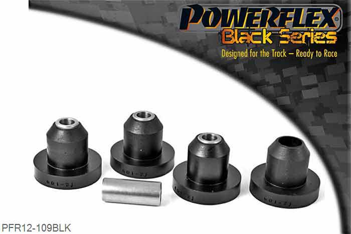 PFR12-109BLK, Peugeot 106 and 106 GTi/Rallye Rear Beam Mount, This bush uses a M12 bolt. Check bolt size. For the earlier cars, which use M10 bolt use bush PFR12-108., 4 stuk(s) benodigd  per auto, 4 stuk(s) in verpakking, prijs per set van 4 stuk(s)