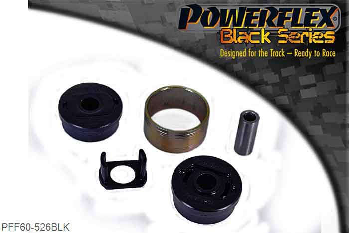 PFF60-526BLK, Renault Clio III Sport 197/200 (2005 - 2012) Rear Lower Engine Mounting Bush, This part replaces the larger bush in extruded bracket OE numbers: 8200500928 and 8200777542 to suit 1.4, 1.6 and 2.0L petrol engines and also 1.5L diesel engines. For vehicles with a cast bracket use PFF60-524 or a rubberized bracket use either PFF60-820 or PFF60-920. PFF60-526 is designed to allow a controlled amount of engine movement through voids in the material. The kit includes polyurethane inserts that can be fitted to further reduce engine movement, perfect for track days or vehicles running increased power., 1 stuk(s) benodigd  per auto, 1 stuk(s) in verpakking, prijs per set van 1 stuk(s)