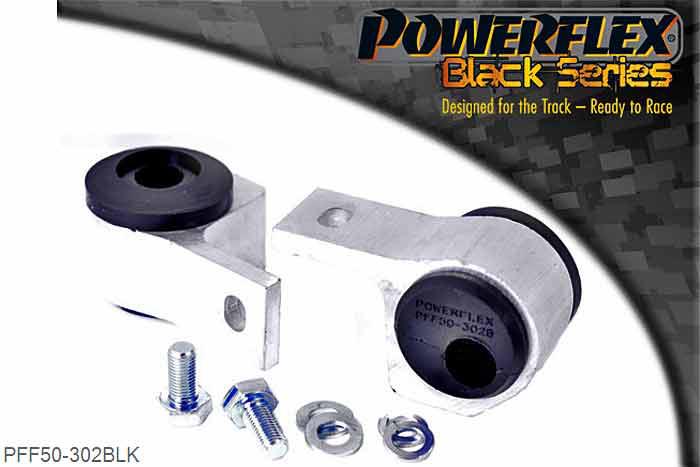PFF50-302BLK, Peugeot 306 Front Arm Rear Bush Anti-Lift & Caster Offset, This comes with Powerflex polyurethane bush with built in + 0.5` caster offset and increased  anti lift characteristics, new alloy mounting bracket, bolt and washers., 2 stuk(s) benodigd  per auto, 2 stuk(s) in verpakking, prijs per set van 2 stuk(s)