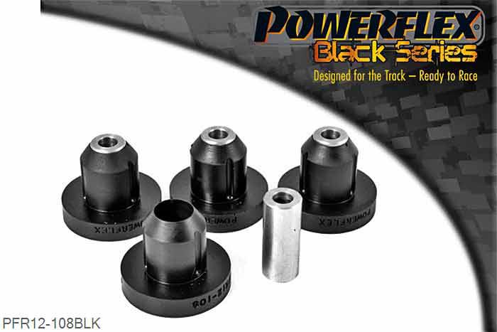 PFR12-108BLK, Peugeot 106 and 106 GTi/Rallye Rear Beam Mount, This bush uses a M10 bolt for later models which use M12 use bush PFR12-109, 4 stuk(s) benodigd  per auto, 4 stuk(s) in verpakking, prijs per set van 4 stuk(s)