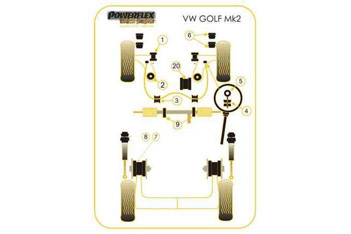 BS006, VW Golf MK2 (1985 - 1992) 2WD Bump Stop, VW Front, BS 006 fit the front of the followig VW cars, the OE dust cover fits this bump stop. Volkswagen Corrado (1989 - 1995) Volkswagen Golf Mk 3 (1992-1998) Volkswagen Golf Mk2 (1985-1992) Volkswagen Golf Mk2 4WD inc G60, Rallye, Country Volkswagen Jetta (1985 - 1992) Volkswagen Vento (1992 - 1998) 54mm x 59mm x 19mm, 2 stuk(s) benodigd  per auto, 2 stuk(s) in verpakking, prijs per set van 2 stuk(s)