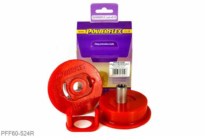 PFF60-524R, Renault Megane II inc RS 225, R26 and Cup (2002 - 2008), Rear Lower Engine Mounting Bush This part replaces the original bush in bracket OE number: 8200277221 and fits 2.0L diesel models. PFF60-524 is designed to allow a controlled amount of engine movement through voids in the material. The kit includes polyurethane inserts that further reduce engine movement, perfect for track days or vehicles running increased power., 1 stuk(s) benodigd  per auto, 1 stuk(s) in verpakking, prijs per set van 1 stuk(s)