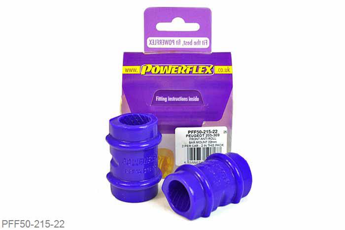 PFF50-215-22, Peugeot 205 Gti and 309 Gti, Anti Roll Bar Bush 22mm This part replaces OE number: 5094.37 and 509437. Please check size before ordering. 22mm, 2 stuk(s) benodigd  per auto, 2 stuk(s) in verpakking, prijs per set van 2 stuk(s)
