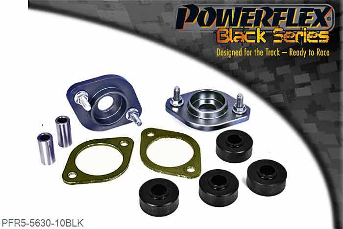 PFR5-5630-10BLK, BMW Z4 E85 and E86 (2003-2009) Rear Shock Top Mount Bracket and Bush 10mm, Suits cars with a standard and aftermarket rear shock absorber with a 10mm pin. Will not fit E36 and E46 Cabriolet models OE Nr 33521092362  - 33526779670. Suspension BrandRear Shock Absorber Shaft DiameterOriginal BMW10mmAST10mmBilstein HD, Sport, PSS Coilovers10mmFK Coilovers10mmH&R Coilovers10mmJRZ RS12mmKoni Sport10mmKW V1, 2, 310mmST Coilovers10mmTein Coilovers12mmThe above list is meant as a guide only. If your shock absorber brand is not listed,measuring the OD of the shaft will determine whether PFR5-5630-10 orPFR5-5630-12 should be fitted. 10mm, 2 stuk(s) benodigd  per auto, 2 stuk(s) in verpakking, prijs per set van 2 stuk(s)