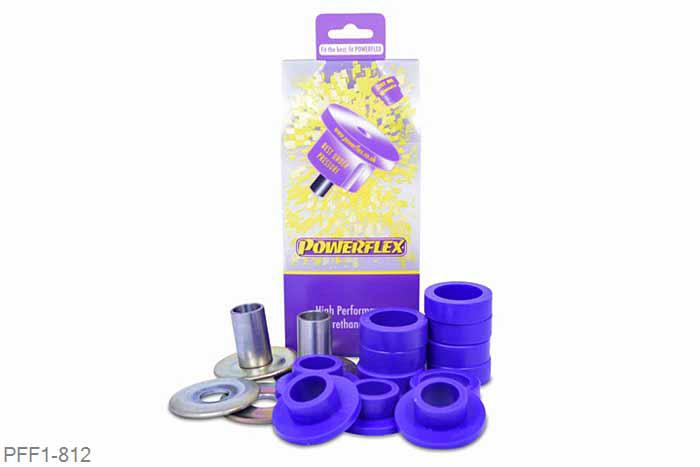 PFF1-812, Alfa Romeo 147 (2000-2010), 156 (1997-2007), GT (2003-2010), Front Lower Wishbone Rear Bush These bushes are designed to fit genuine control arms. If non genuine arms are fitted and you find the stainless steel sleeve not to fit onto the wishbone, please contact us with dimensions of the wishbone pin as you will require modified sleeves. There can be an issue with the pin diameter for PFF1-812 sleeves on non-genuine arms.   The genuine arms have a pin diameter of 20mm, the non genuine arms have a pin diameter of 21.3mm.  If you have arms with 21.3mm pin for the 812 bush then please telephone and we will send you replacements. PFF1-812 kit also comes with different sized rings. Select the correct ring depending on the rear bracket fitted.   Use smaller ring (802b) with the aluminium bracket and 802c with the pressed steel bracket.   It is only possible to fit these bushes after removing the arms from the car.   For arms fitted with the pressed steel rear bracket the rubber bush may need to be burned out using a blowtorch, then the bracket cleaned up to ensure a good surface. WE RECOMMEND THE USE OF LOCTITE 648 OR 848 TO SECURE CENTRE SLEEVE TO ARM, 2 stuk(s) benodigd  per auto, 2 stuk(s) in verpakking, prijs per set van 2 stuk(s)